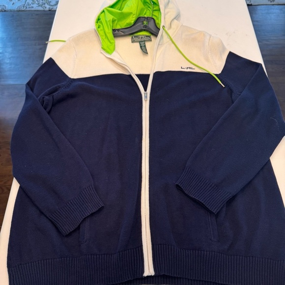 Lauren Ralph Lauren Active  Women's Hooded Zip Up Sweater Navy White Sz 2X NEW - Picture 11 of 11